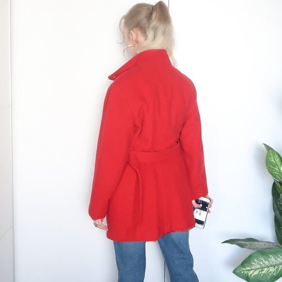 Michael Kors 100% Wool Red Coat With Stand-collar & Belt - Picture 6 of 13